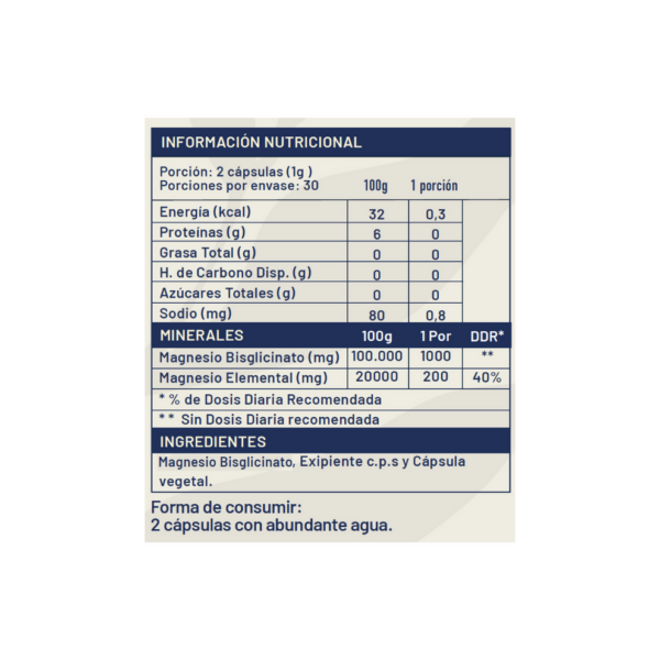 Bisglicinato de Magnesio 500 Mg 60 Cápsulas - Imagen 4